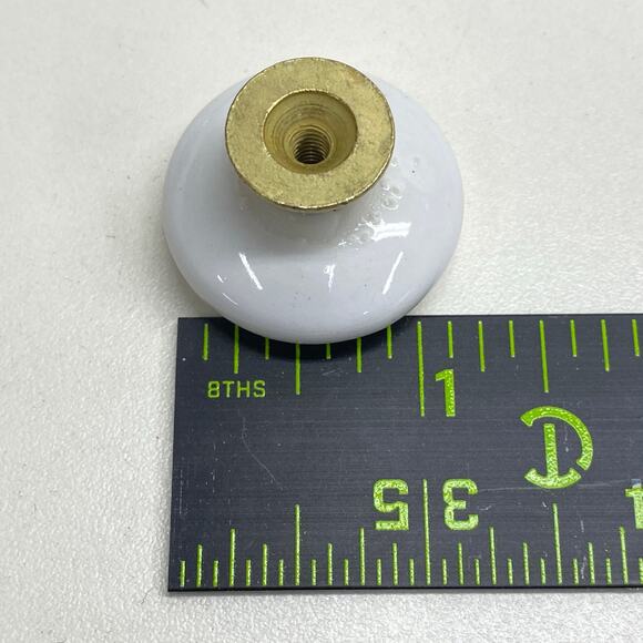 Vintage Lot of 8 White Porcelain & Gold Tone Cabinet Dresser Desk Vanity Knobs - Picture 7 of 9